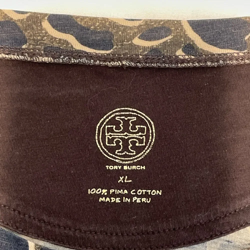 Like New Tory Burch Animal Cat Print Long Sleeve 100% Pima Cotton Top Size XL